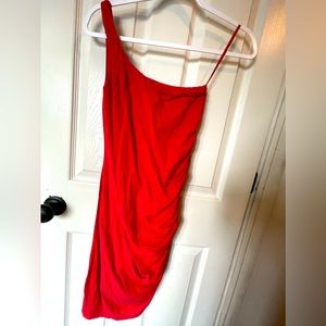 VELVET by Graham & Spencer. Red One Shoulder Tube Dress. Size Petite.